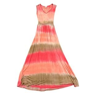 Hailey & Co. Jersey Maxi Dress‎ Womens Small Pink Brown Tie Dye Sleeveless Tie